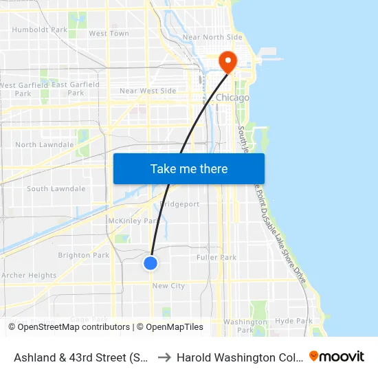 Ashland & 43rd Street (South) to Harold Washington College map