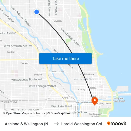 Ashland & Wellington (North) to Harold Washington College map