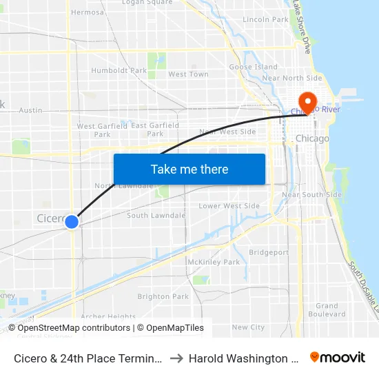 Cicero & 24th Place Terminal (East) to Harold Washington College map