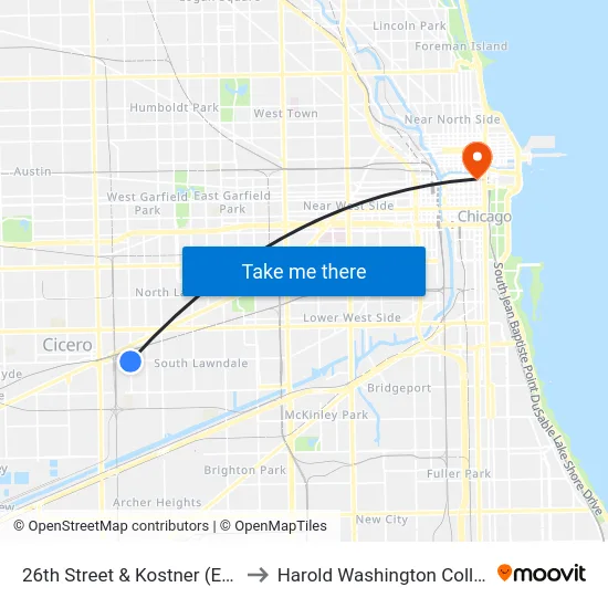 26th Street & Kostner (East) to Harold Washington College map