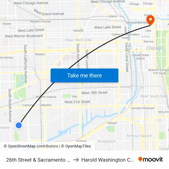 26th Street & Sacramento (East) to Harold Washington College map