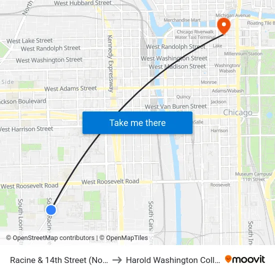 Racine & 14th Street (North) to Harold Washington College map