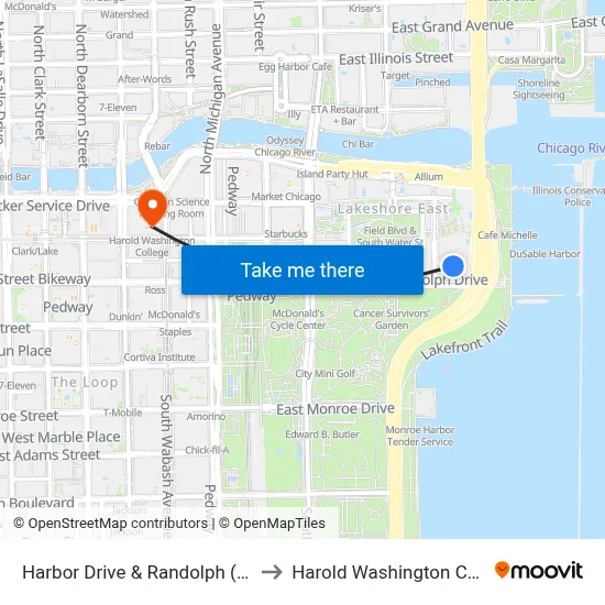 Harbor Drive & Randolph (North) to Harold Washington College map