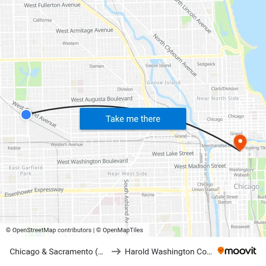 Chicago & Sacramento (West) to Harold Washington College map