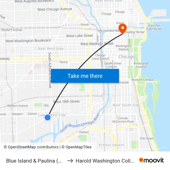 Blue Island & Paulina (Sw) to Harold Washington College map