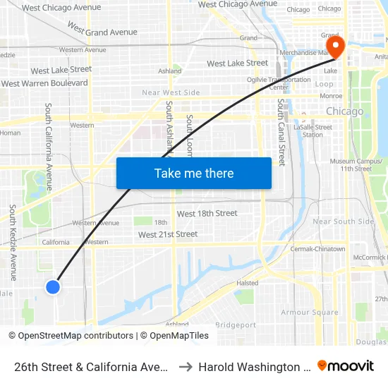 26th Street & California Avenue (West) to Harold Washington College map