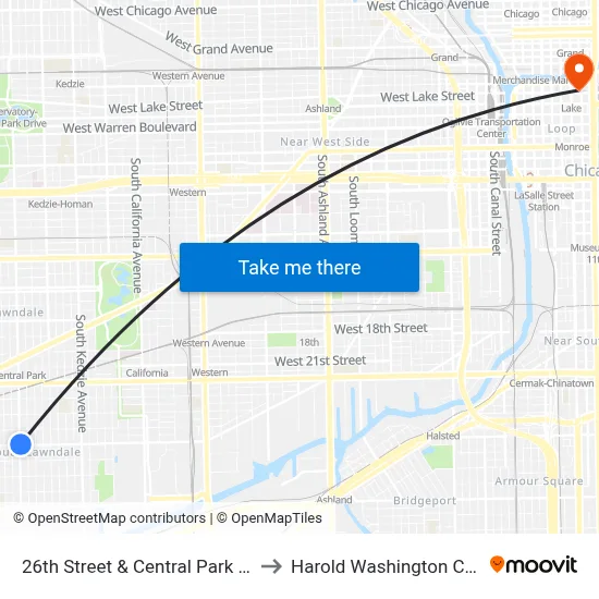 26th Street & Central Park (West) to Harold Washington College map