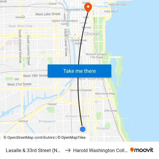 Lasalle & 33rd Street (North) to Harold Washington College map