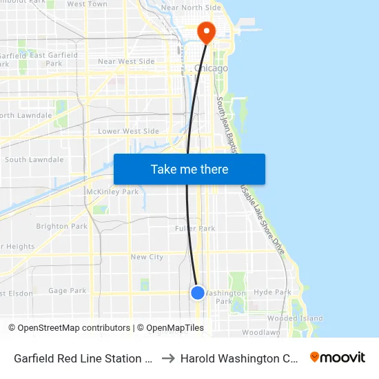 Garfield Red Line Station (East) to Harold Washington College map