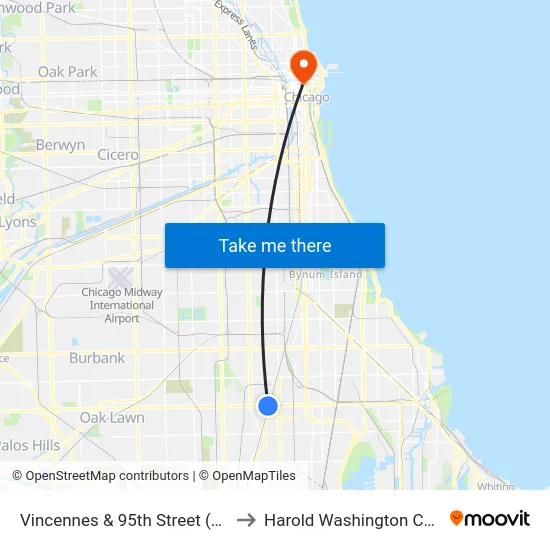 Vincennes & 95th Street (South) to Harold Washington College map