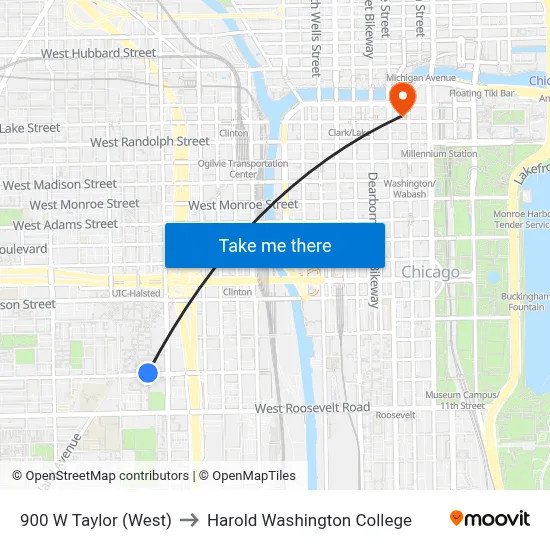 900 W Taylor (West) to Harold Washington College map