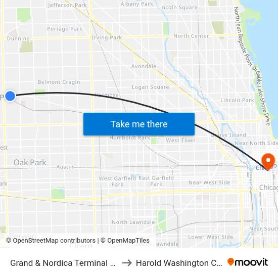 Grand & Nordica Terminal (South) to Harold Washington College map