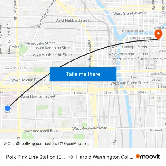 Polk Pink Line Station (East) to Harold Washington College map