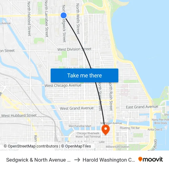 Sedgwick & North Avenue (North) to Harold Washington College map