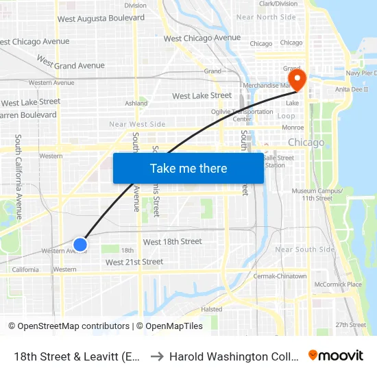 18th Street & Leavitt (East) to Harold Washington College map