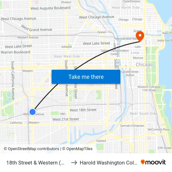 18th Street & Western (West) to Harold Washington College map