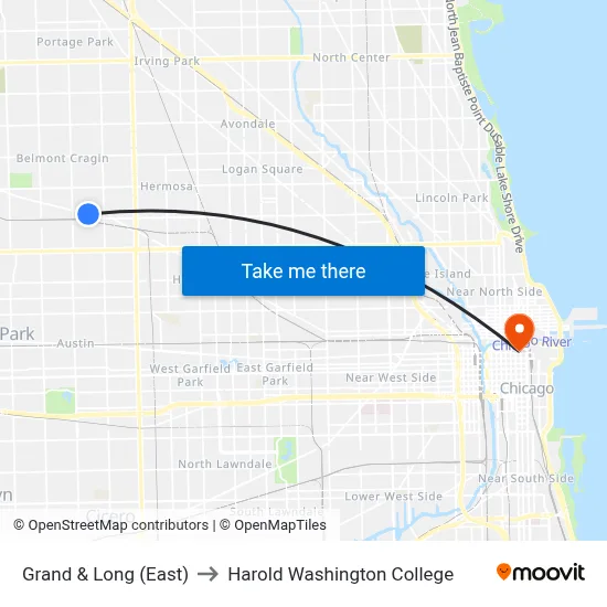 Grand & Long (East) to Harold Washington College map