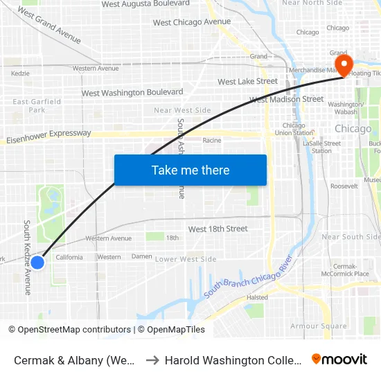 Cermak & Albany (West) to Harold Washington College map