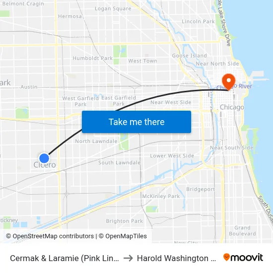 Cermak & Laramie (Pink Line) (East) to Harold Washington College map