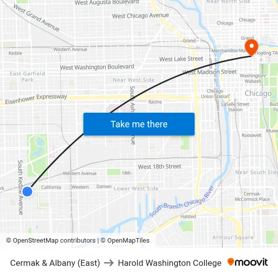 Cermak & Albany (East) to Harold Washington College map
