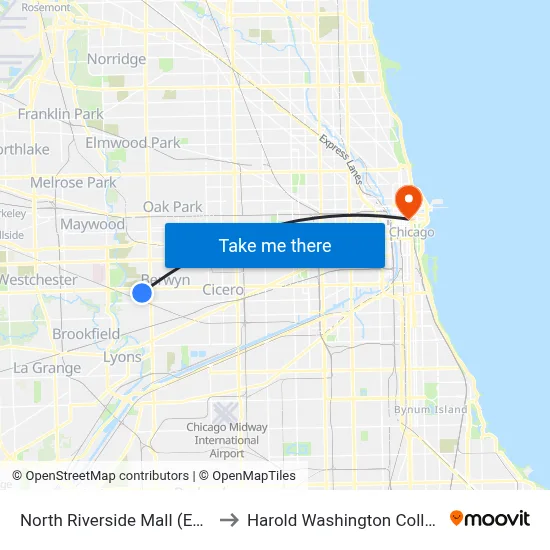 North Riverside Mall (East) to Harold Washington College map