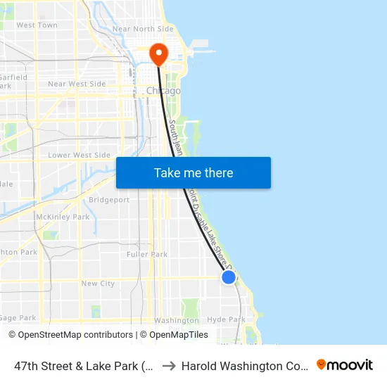 47th Street & Lake Park (East) to Harold Washington College map