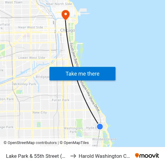 Lake Park & 55th Street (South) to Harold Washington College map