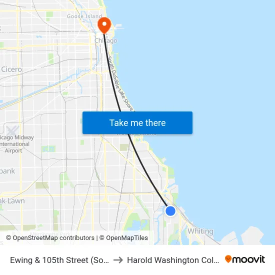 Ewing & 105th Street (South) to Harold Washington College map