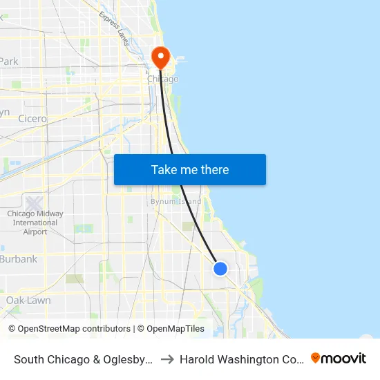 South Chicago & Oglesby (Nw) to Harold Washington College map