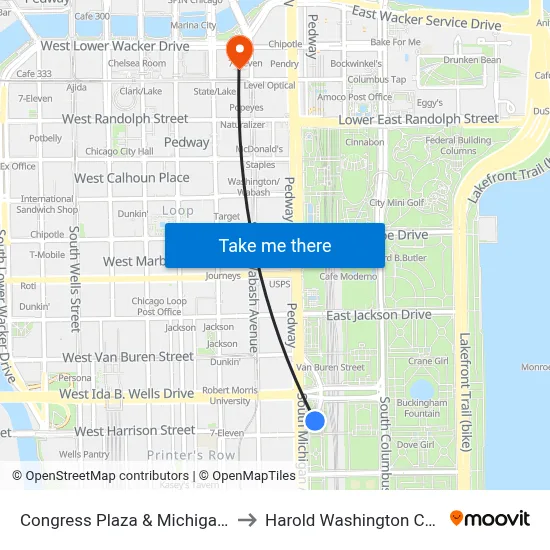 Congress Plaza & Michigan (Ne) to Harold Washington College map