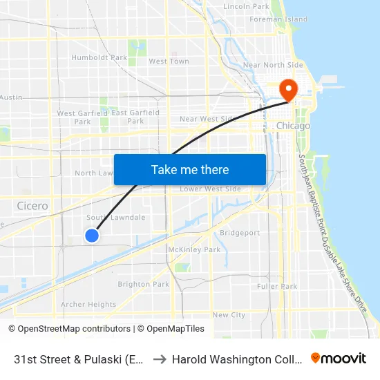 31st Street & Pulaski (East) to Harold Washington College map