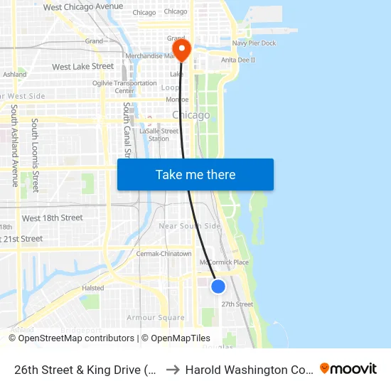 26th Street & King Drive (West) to Harold Washington College map