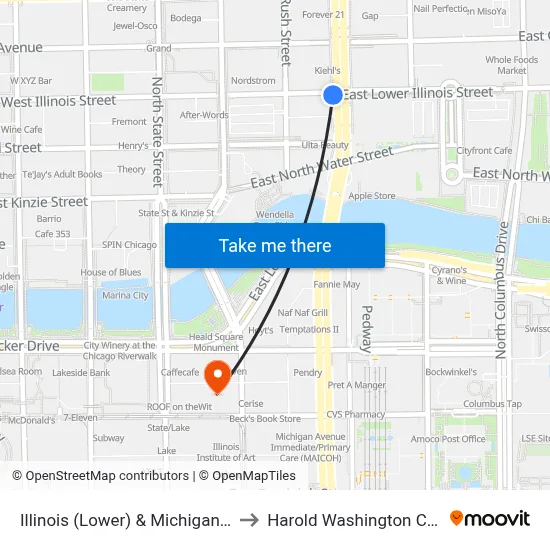 Illinois (Lower) & Michigan (East) to Harold Washington College map