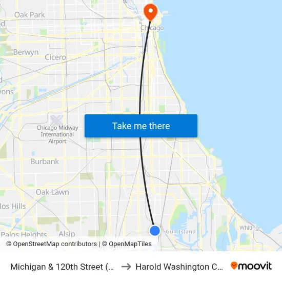 Michigan & 120th Street (South) to Harold Washington College map