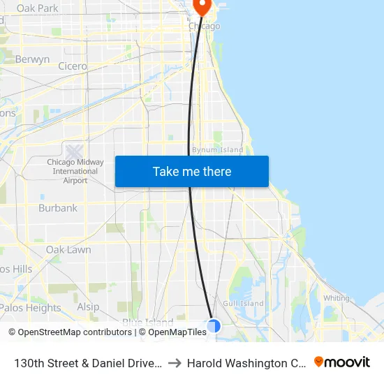 130th Street & Daniel Drive (East) to Harold Washington College map