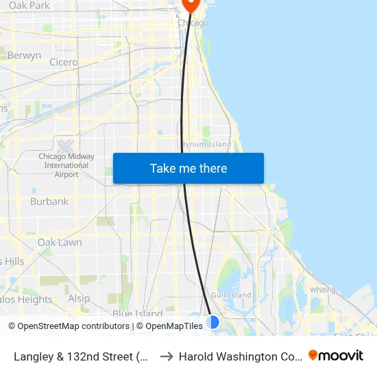 Langley & 132nd Street (North) to Harold Washington College map