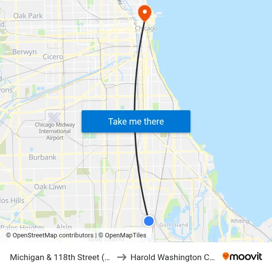 Michigan & 118th Street (North) to Harold Washington College map