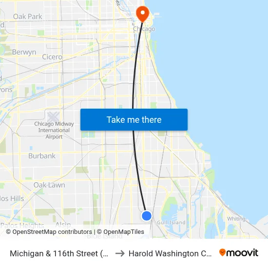 Michigan & 116th Street (North) to Harold Washington College map