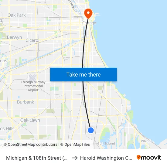 Michigan & 108th Street (North) to Harold Washington College map