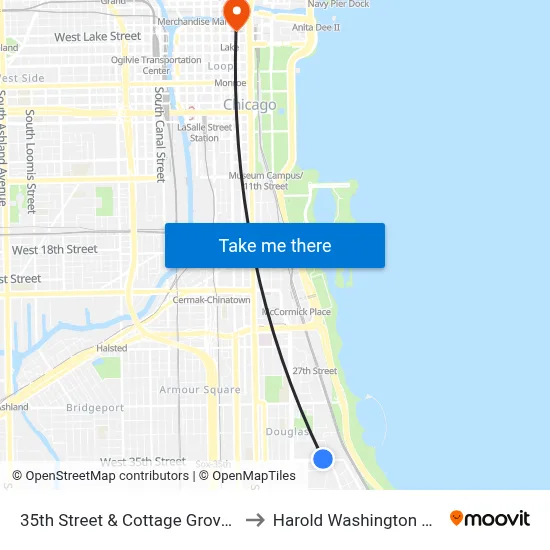35th Street & Cottage Grove (West) to Harold Washington College map