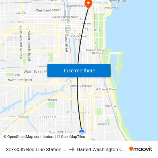 Sox-35th Red Line Station (West) to Harold Washington College map