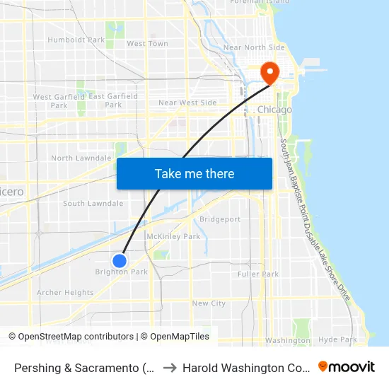Pershing & Sacramento (East) to Harold Washington College map