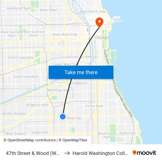 47th Street & Wood (West) to Harold Washington College map
