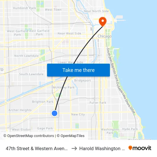 47th Street & Western Avenue (West) to Harold Washington College map