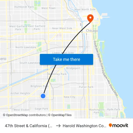 47th Street & California (West) to Harold Washington College map