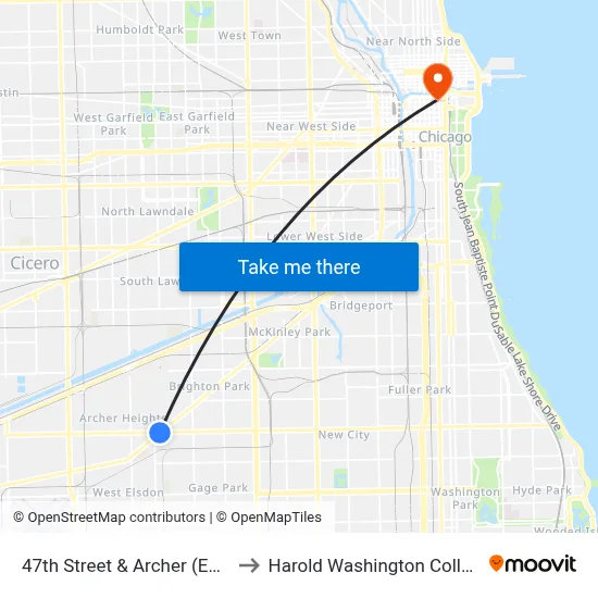 47th Street & Archer (East) to Harold Washington College map