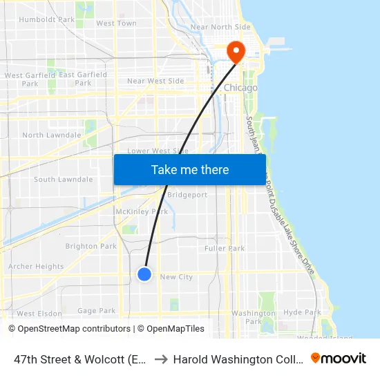 47th Street & Wolcott (East) to Harold Washington College map
