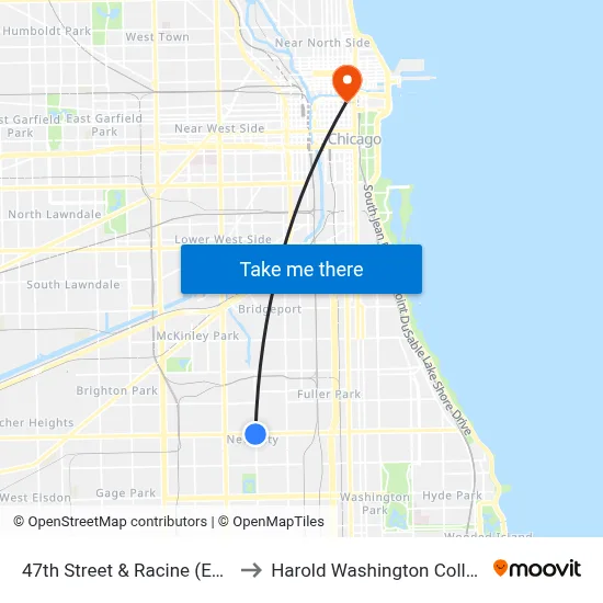 47th Street & Racine (East) to Harold Washington College map