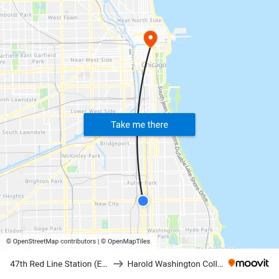 47th Red Line Station (East) to Harold Washington College map