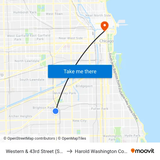 Western & 43rd Street (South) to Harold Washington College map